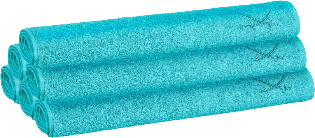 Sansibar Handtuch 6er Set mit gesticktem Säbel Logo Badtuch 100% Baumwolle 50x100 cm Türkis 6er Set