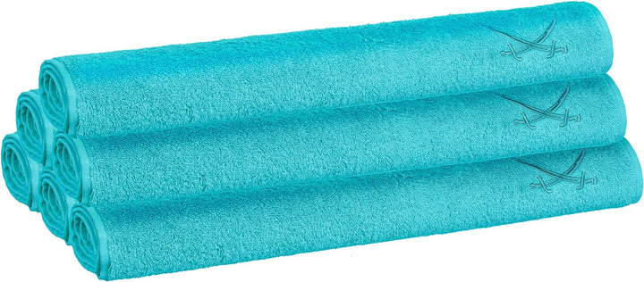 Sansibar Handtuch 6er Set mit gesticktem Säbel Logo Badtuch 100% Baumwolle 50x100 cm Türkis 6er Set
