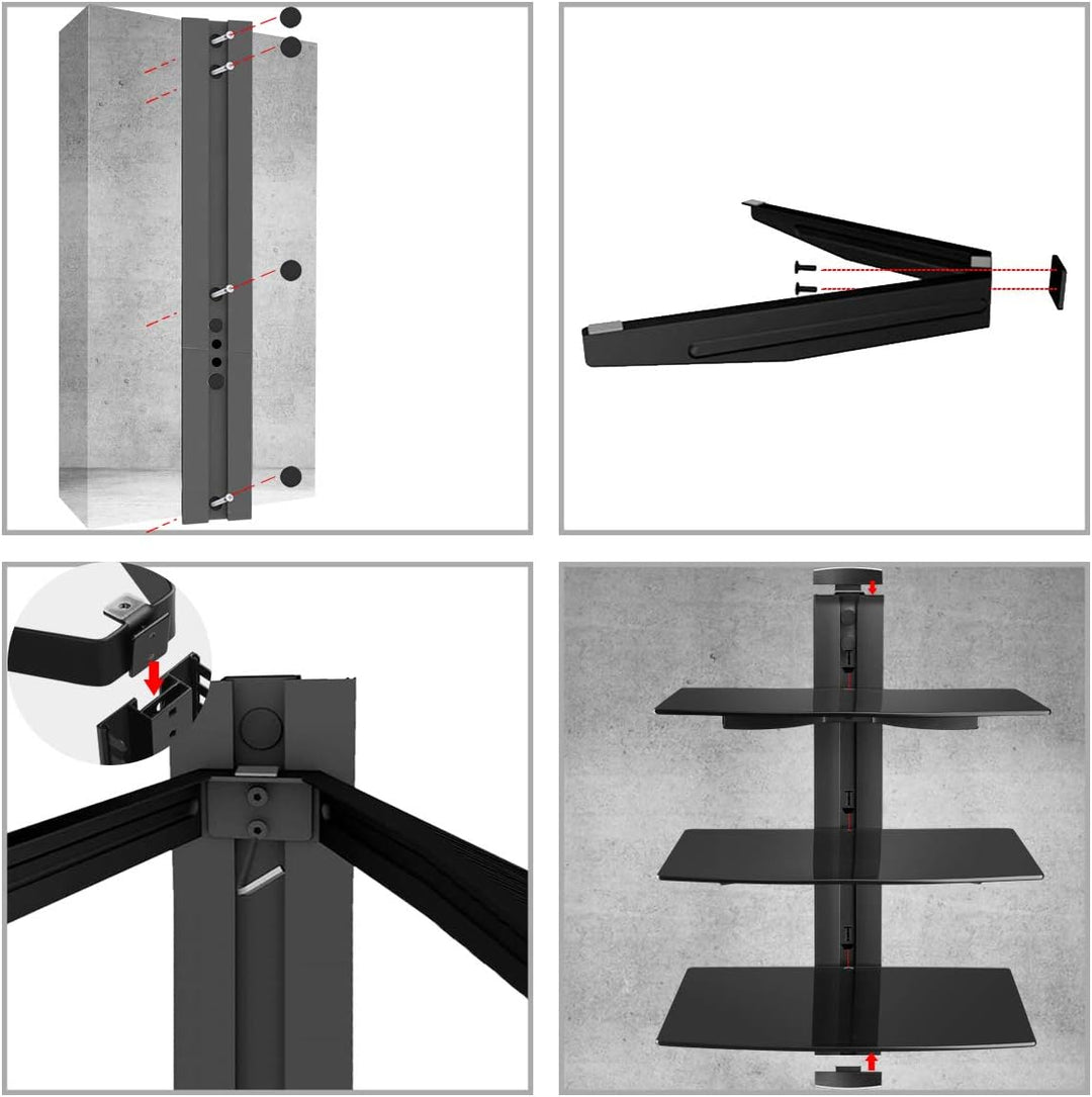 Suptek 3 Floating Regal Multimedia Wandregal TV Rack Wandhalterung Mit Verstärktem Gehärtetem Glasre