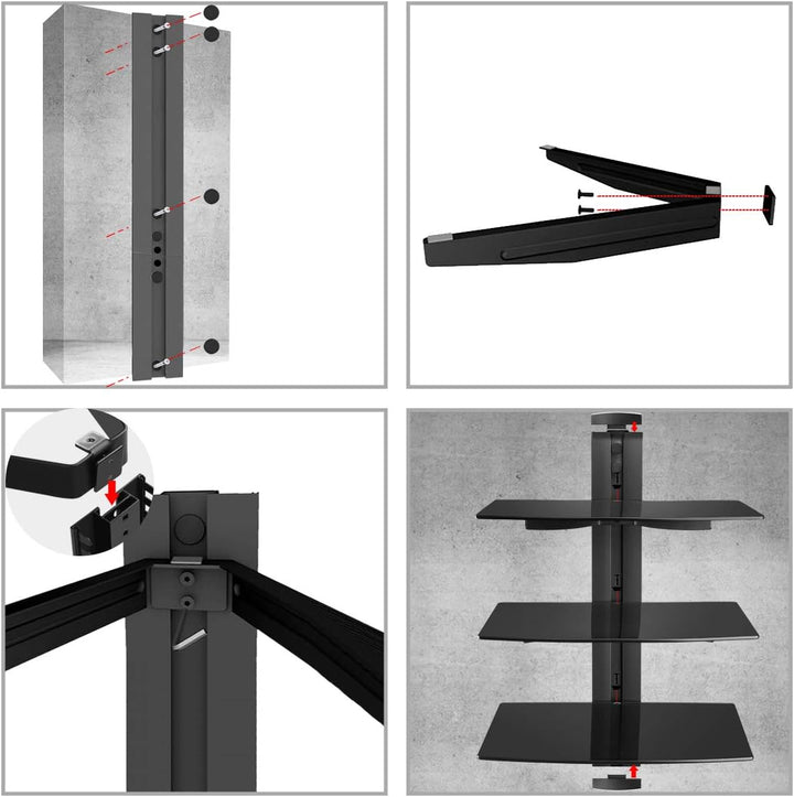 Suptek 3 Floating Regal Multimedia Wandregal TV Rack Wandhalterung Mit Verstärktem Gehärtetem Glasre