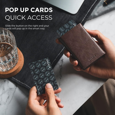 VULKIT Kreditkartenetui RFID-blockierende Pop-Up-Kartentasche aus Echtem Leder mit Geldscheinfach, A
