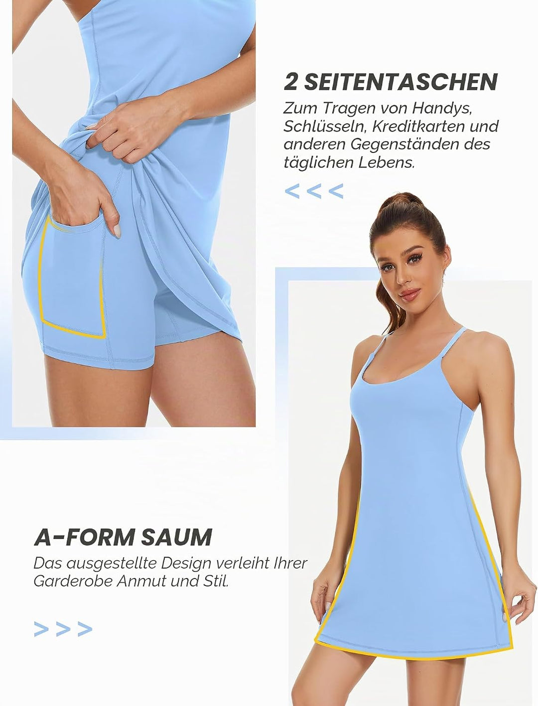 Desol Damen-Tenniskleid, Golf-Trainingskleid mit integrierten BH- und Shorts-Taschen, sportliche Tra