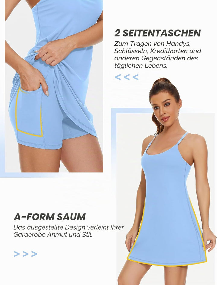 Desol Damen-Tenniskleid, Golf-Trainingskleid mit integrierten BH- und Shorts-Taschen, sportliche Tra