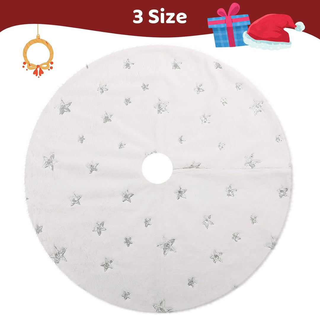 KONVINIT Weihnachtsbaumdecke Round Christbaumdecke Weiss Luxus Kunstfell Weihnachtsbaumrock mit Pail
