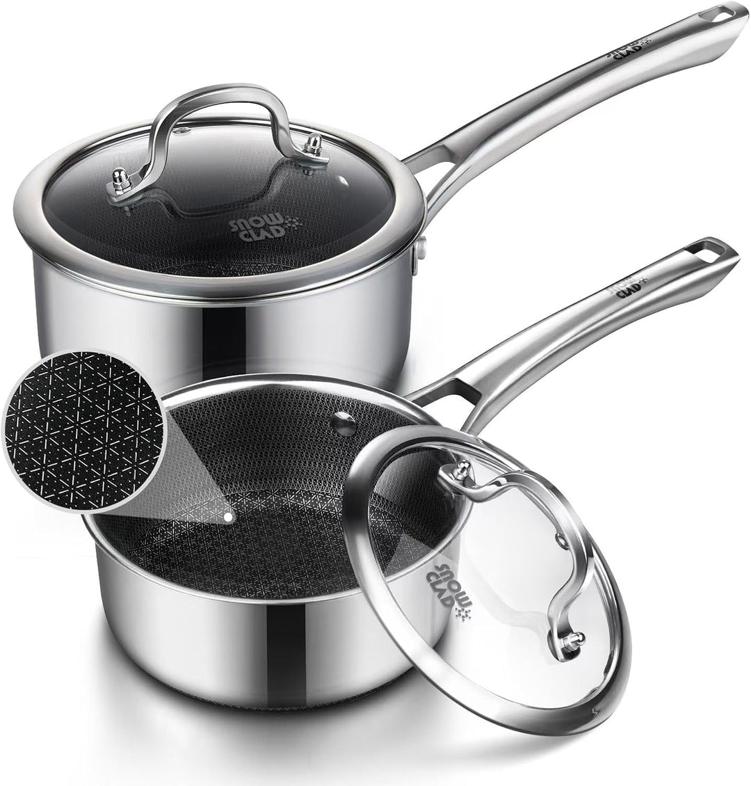 Edelstahl Kochtopf 16+18cm mit Deckel, Antihaft Stielkasserolle, Topfset, Kochtopf Induktion, Hitzeb