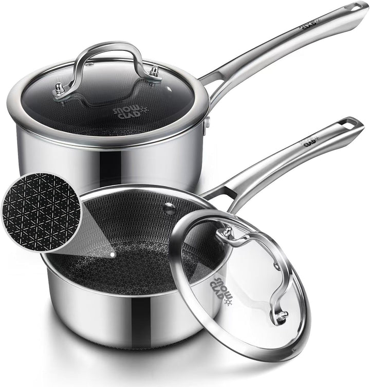 Edelstahl Kochtopf 16+18cm mit Deckel, Antihaft Stielkasserolle, Topfset, Kochtopf Induktion, Hitzeb