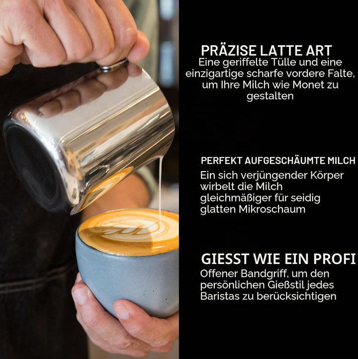 Fellow Eddy Dampfkrug für Milchaufschäumung und Präzisions-Latte-Kunst, Messhilfen, geriffelter Ausg