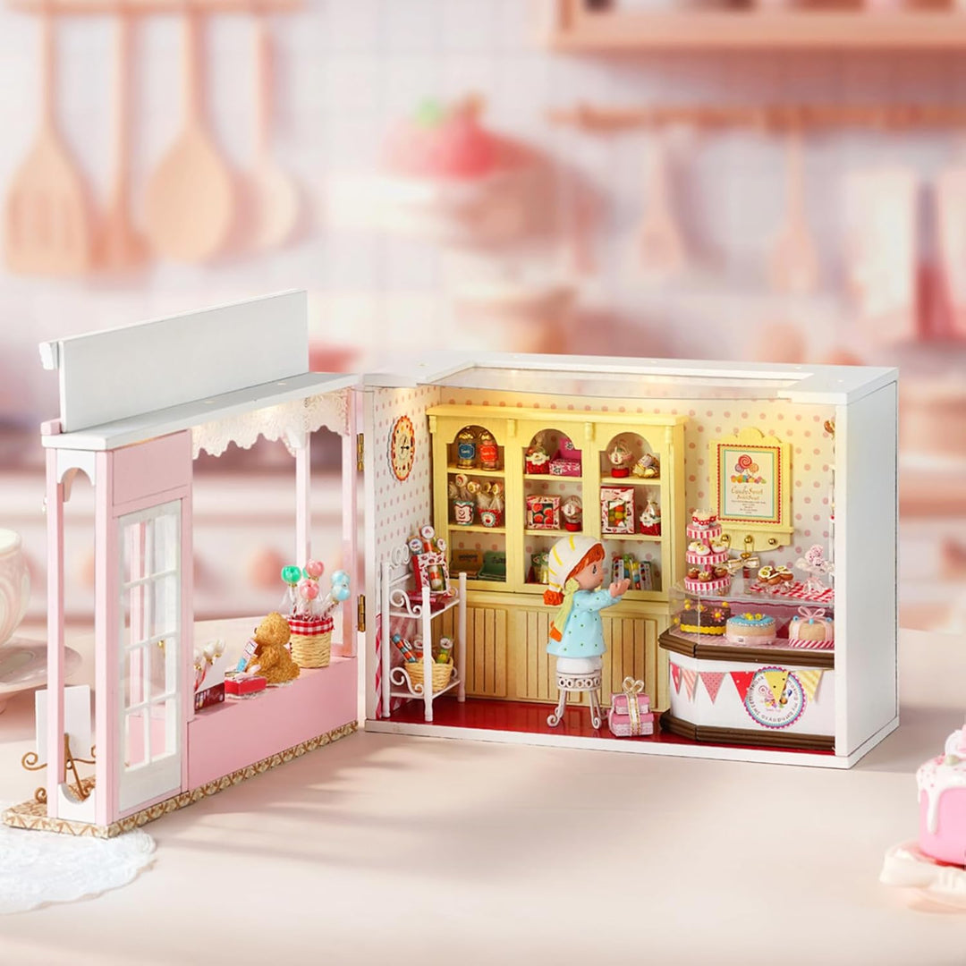 Spilay DIY Miniature House, Mini Handgefertigte Grünes Pflanzenstudio Kit Mit LED-Licht, Schutzhülle