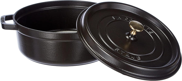 STAUB Gusseisen Bräter/Cocotte, Rund &amp; Flach, 26 cm, 4 L, Aromaregen Funktion für optimale Befeuchtu