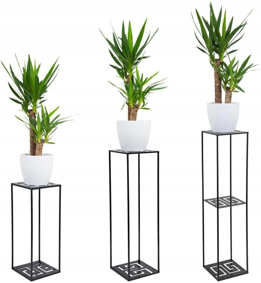 HowHomely Blumenständer Metall 60 x 24 cm - Blumenhocker mit Geometrischem Design - Schwarz Pflanzen
