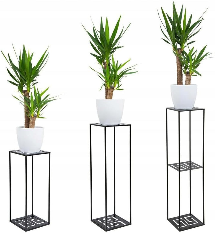 HowHomely Blumenständer Metall 60 x 24 cm - Blumenhocker mit Geometrischem Design - Schwarz Pflanzen