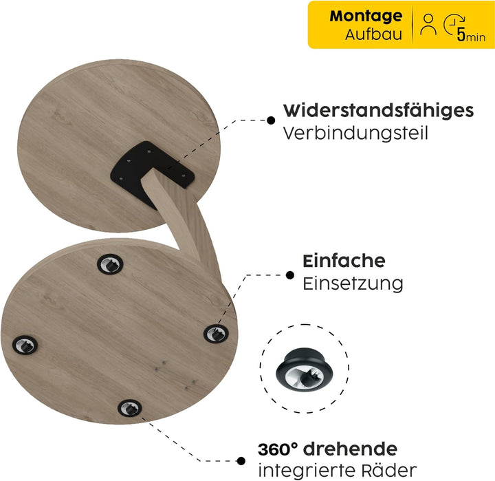 sugodesign Couchtisch mit Rollen, Kleiner Beistelltisch C Form, Beistelltisch Couch, stylischer Sofa