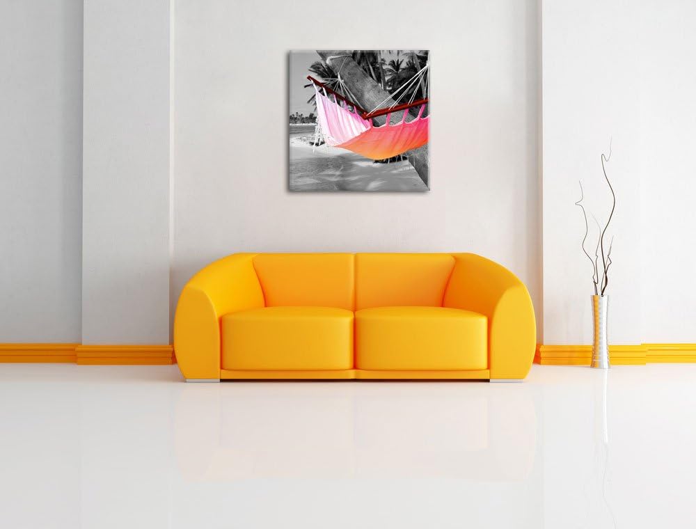 Pixxprint traumhafte Hängematte am Strand als Leinwandbild Quadratisch/Grösse: 70x70 / Wandbild/Kuns