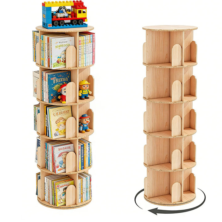 Bücherregal Kinder, 360° Drehbares Bücherregal mit 5 Ebenen, Drehregal Spielzeugregal, Multifunktion
