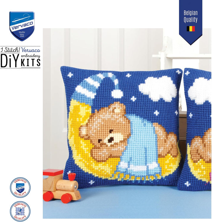 Vervaco Kreuzstichkissen/Stickkissen vorgedruckt, Leinen, blau, Blau