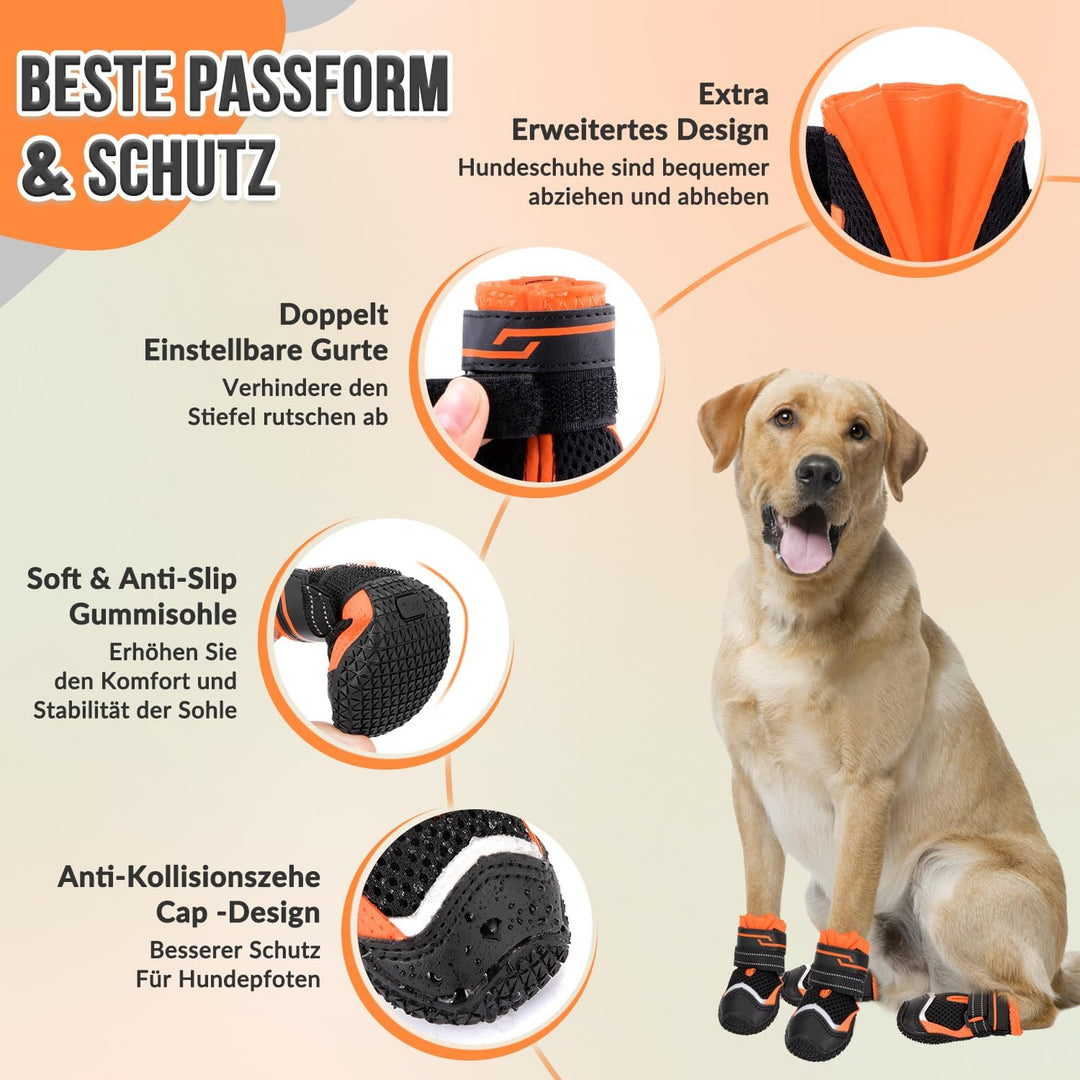 Eyein Hundeschuhe Pfotenschutz, 2 Stück atmungsaktiv Hundeschuhe mit Rutschfester Sohle und reflekti