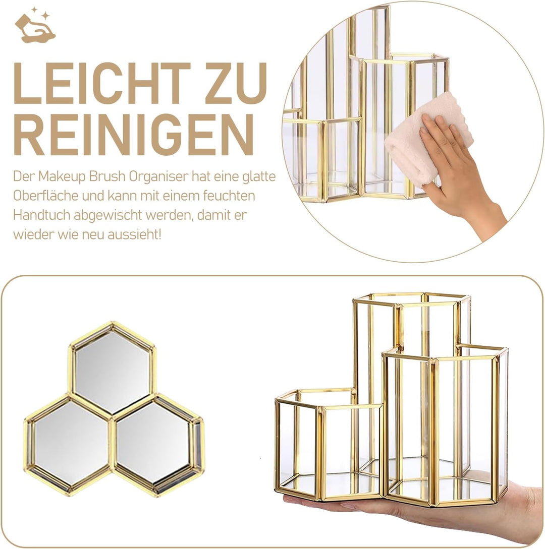 Make Up Pinsel Organizer Pinsel Aufbewahrung Gold Schminktisch Organizer Glas Pinselhalter, Kosmetik
