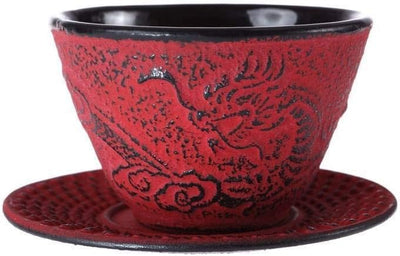Lachineuse – Teeservice aus Gusseisen – Motiv Asiatischer Drache – 4 Personen Drache Rot, Drache Rot
