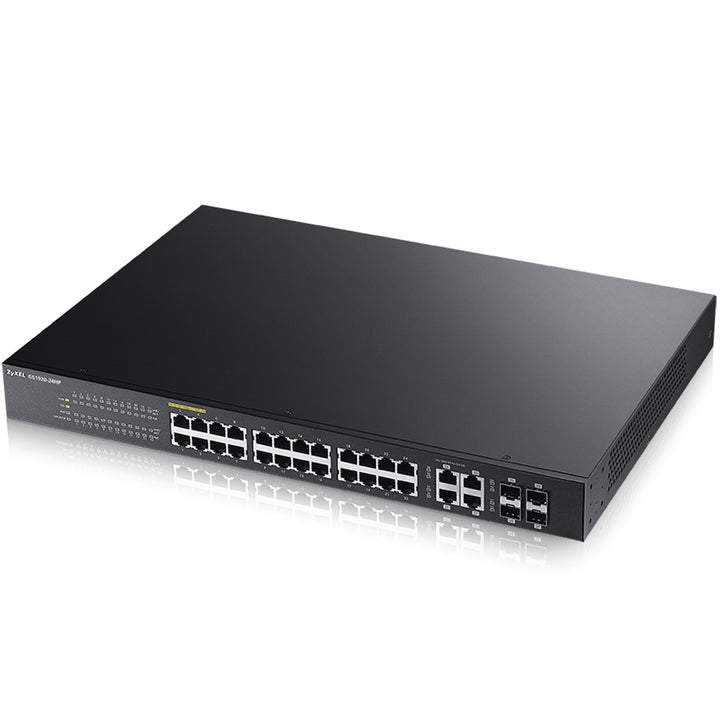 Zyxel 24 / 28 port Gigabit Ethernet Smart-Managed PoE+ Switch mit einem Budget von 375 Watt und vier