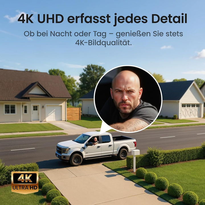 aosu T2 Ultra 4K UHD Überwachungskamera Aussen Solar Akku für Neue aosuBase, 4 Cam-Kit, TrueColor Na