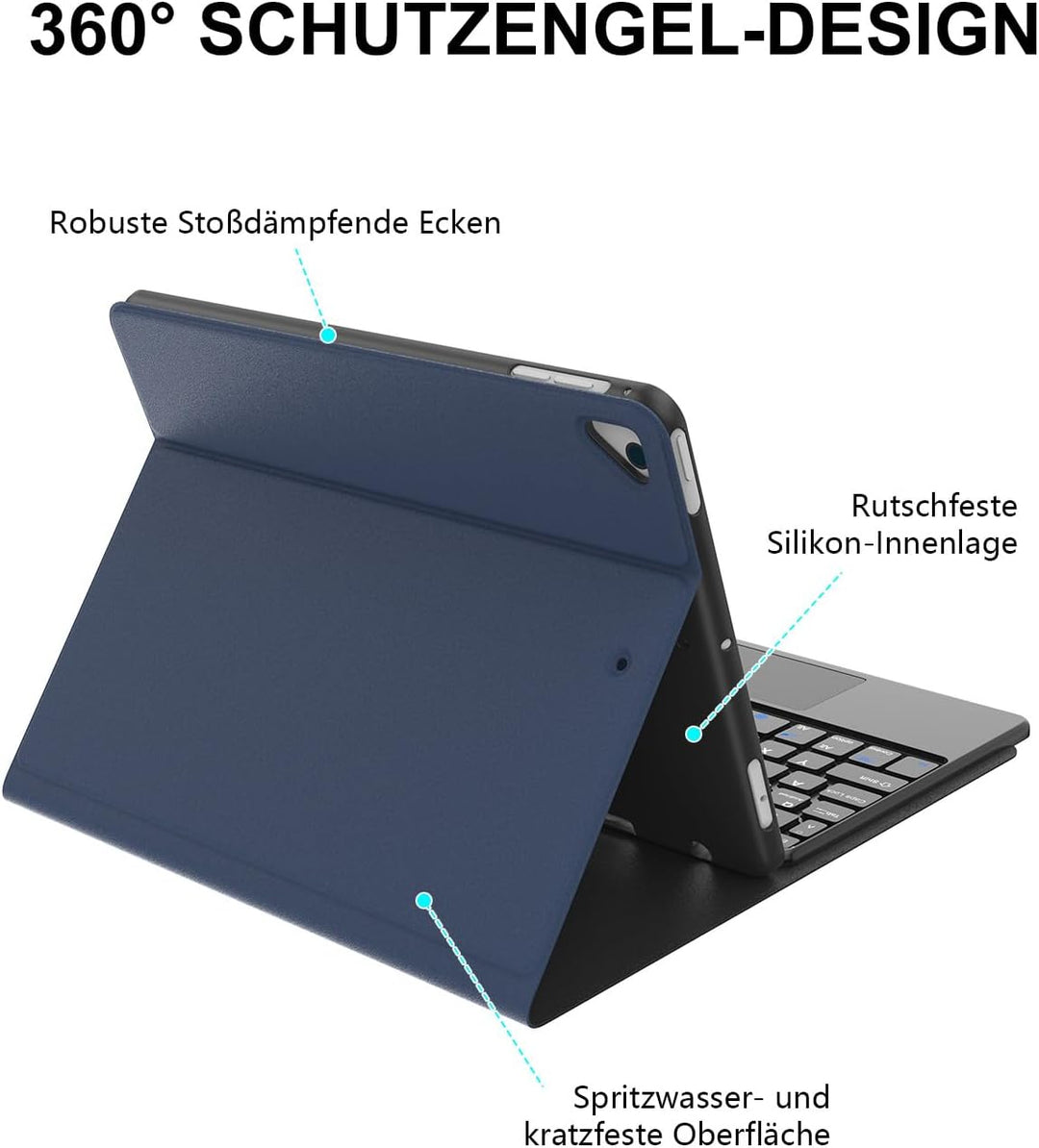 JADEMALL Für iPad 6. Generation Hülle mit DE Tastatur und Touchpad, Abnehmbare Bluetooth Tastatur Hü