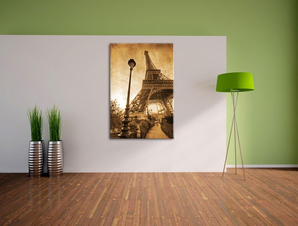 Pariser Eifelturm Retro Format: 100x70 auf Leinwand, XXL riesige Bilder fertig gerahmt mit Keilrahme