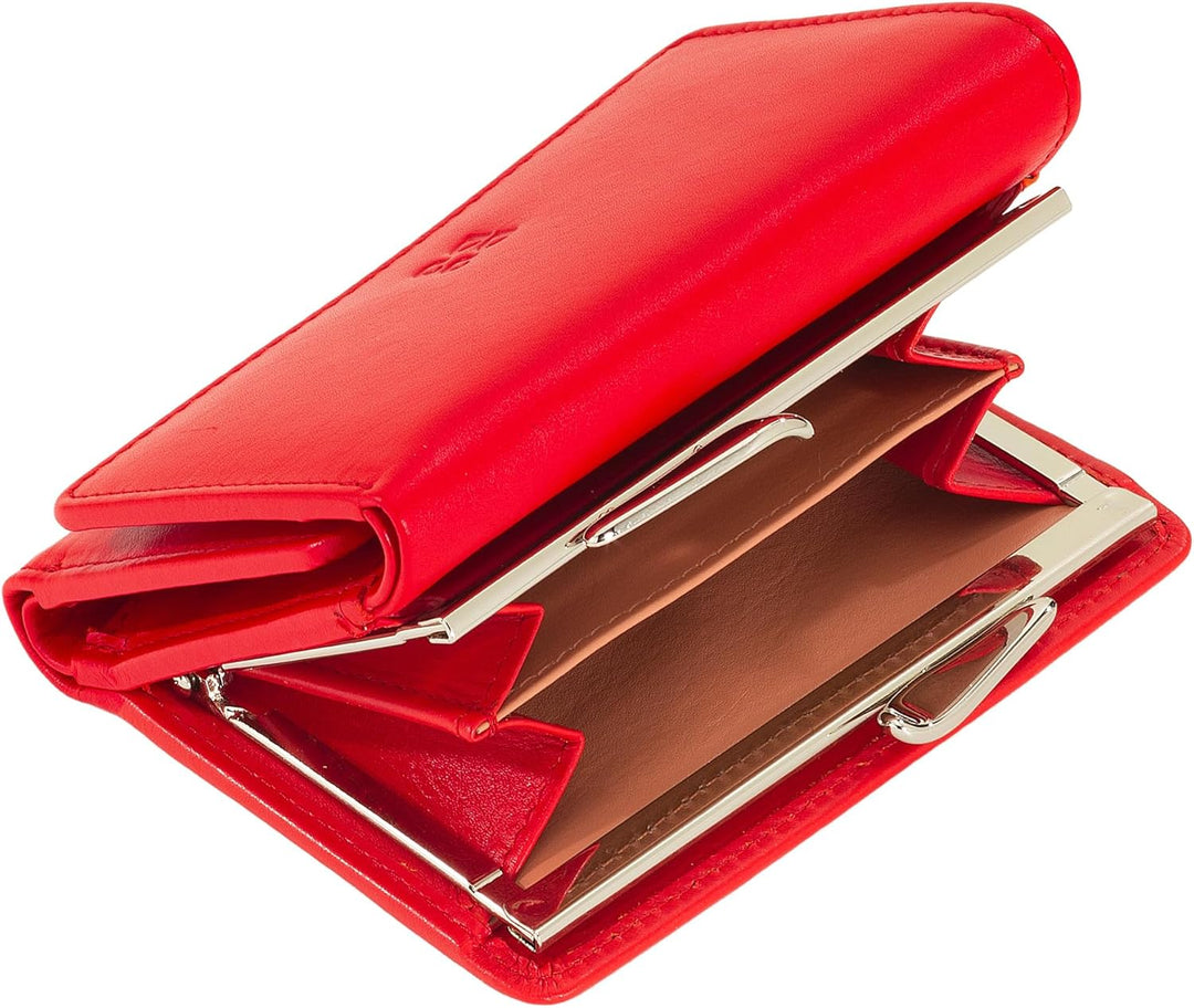 DUDU Kleine Damen-Brieftasche aus Leder mit RFID-Schutz, Münzfach und Klickverschluss, kompakt, 6 Ka