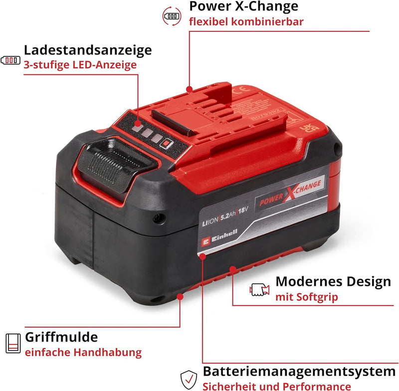 Einhell System Akku Power X-Change Plus (Lithium Ionen Akku, 18 V, 5,2 Ah, passend für alle Power X-