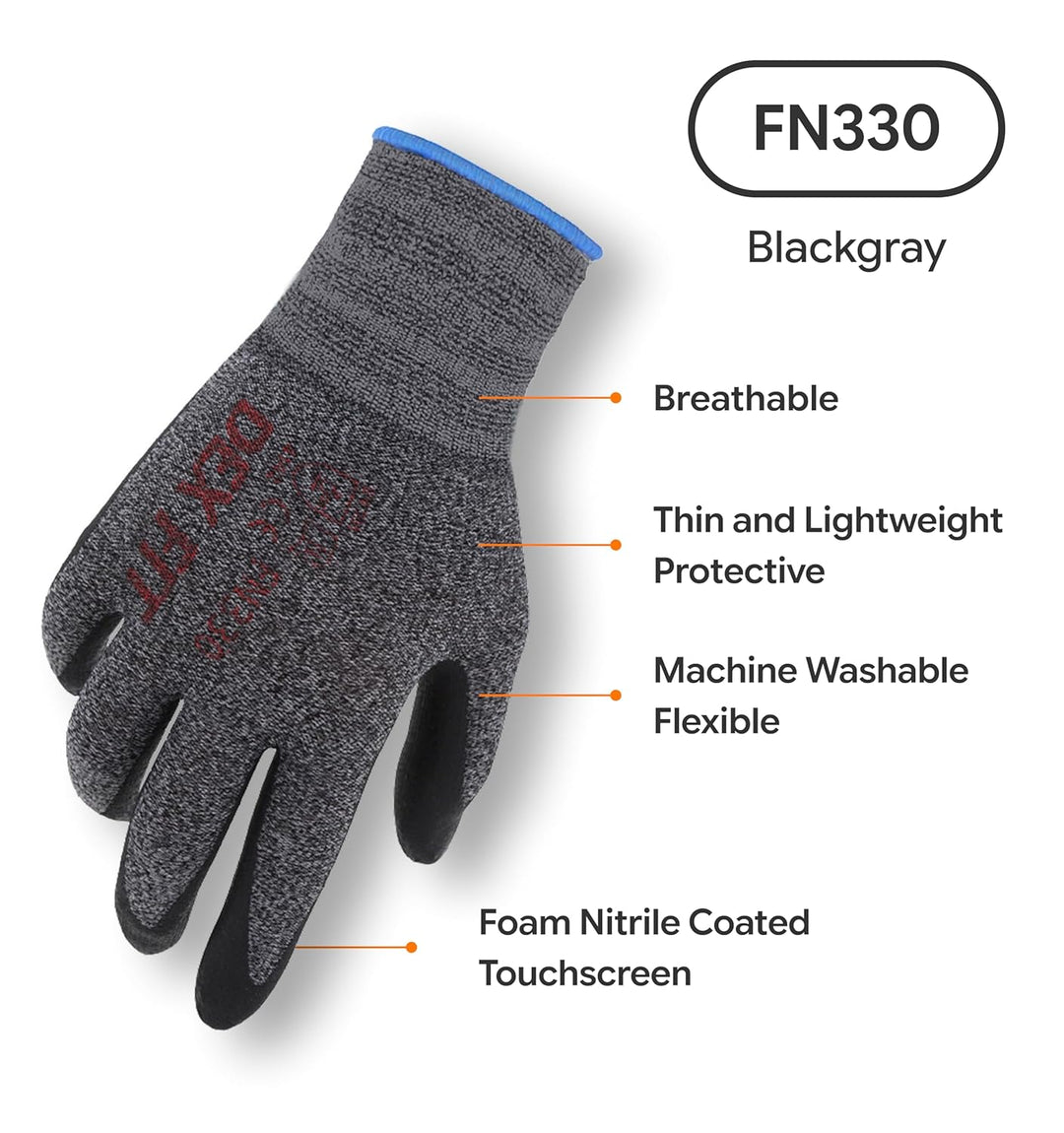 DEX FIT Arbeitshandschuhe FN330-12 Paare, 3D-Comfort Fit, rutschfester Handgriff, mit Schaumnitril b