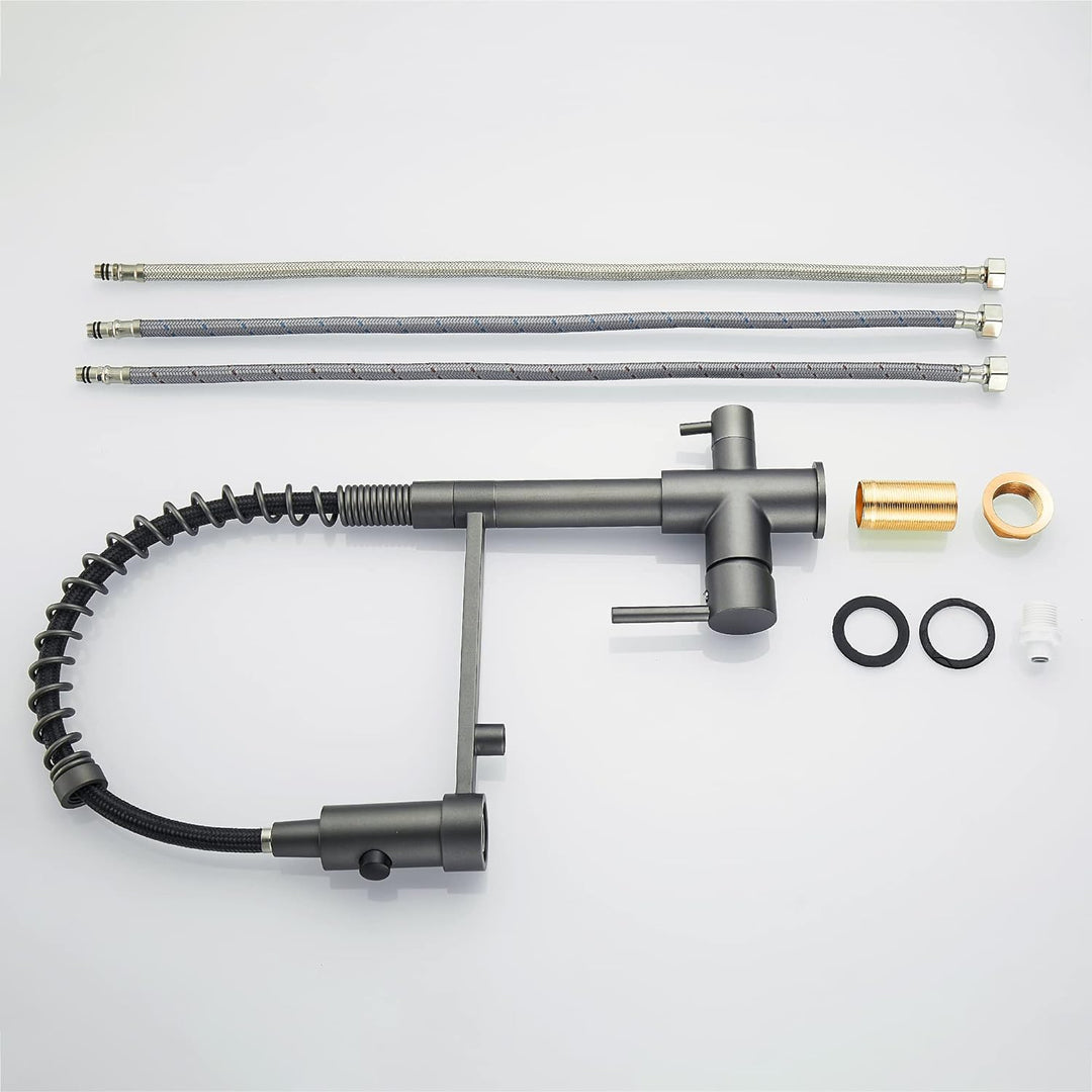 3 Wege Wasserhahn Küche, Ausziehbar Küchenarmatur, Spültischarmatur aus Messing, 3 in 1 Mischbatteri