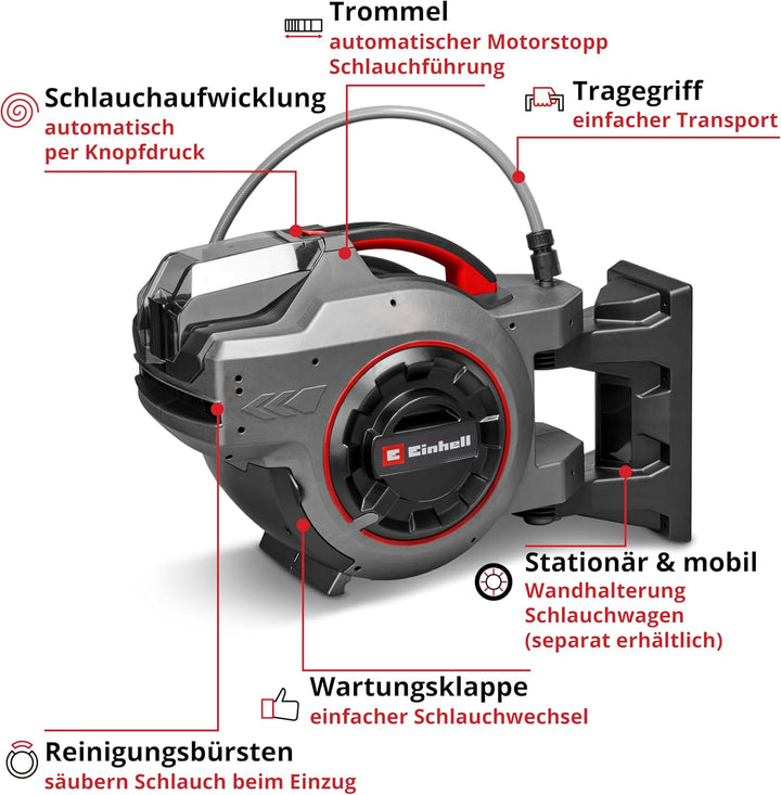 Einhell Akku-Schlauchtrommel GE-HR 18/30-1 WH Li-Solo (18 V, automatische Schlauchaufwicklung, 180°