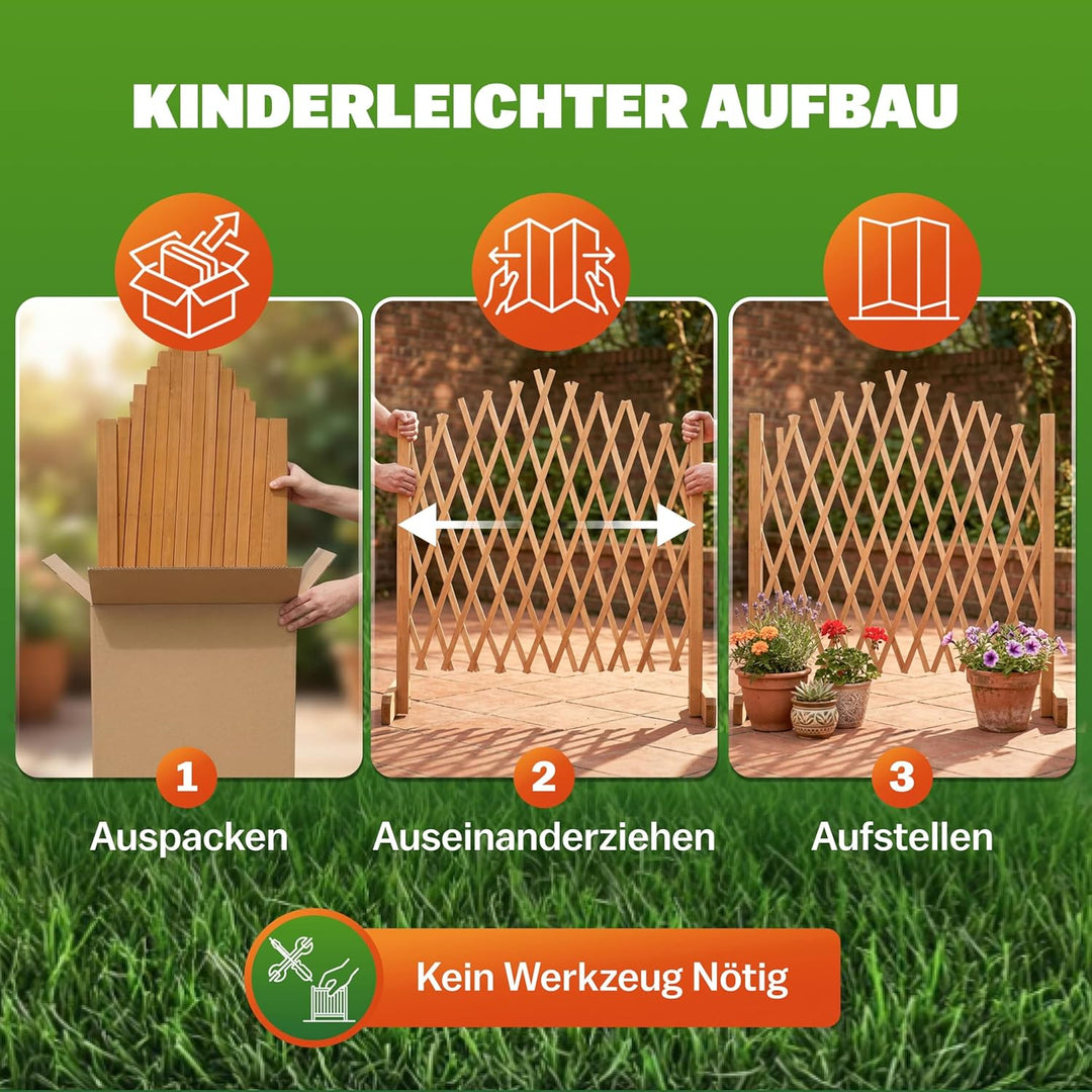 GARDEBRUK® 2er Set Rankgitter Gartenzaun bis 200cm ausziehbar faltbar Garten Balkon Spalier Rankhilf