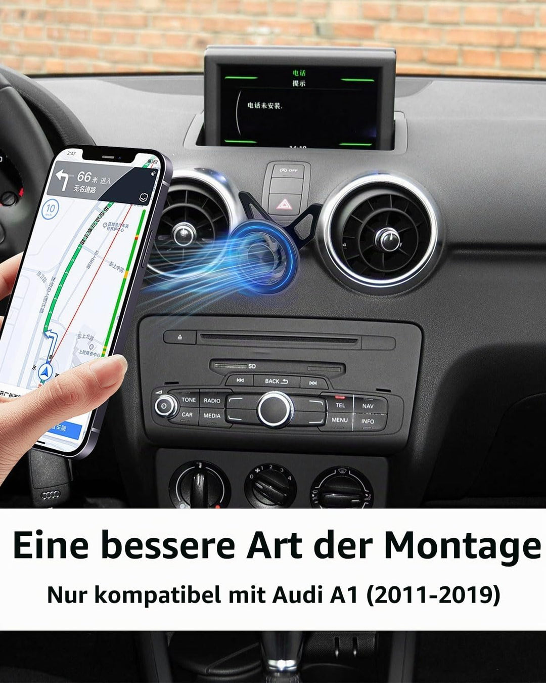 Handyhalterung Auto Lüftung Magnetisch für Audi A1(2011-2019), Aluminiumlegierung Handy Halterung, 3
