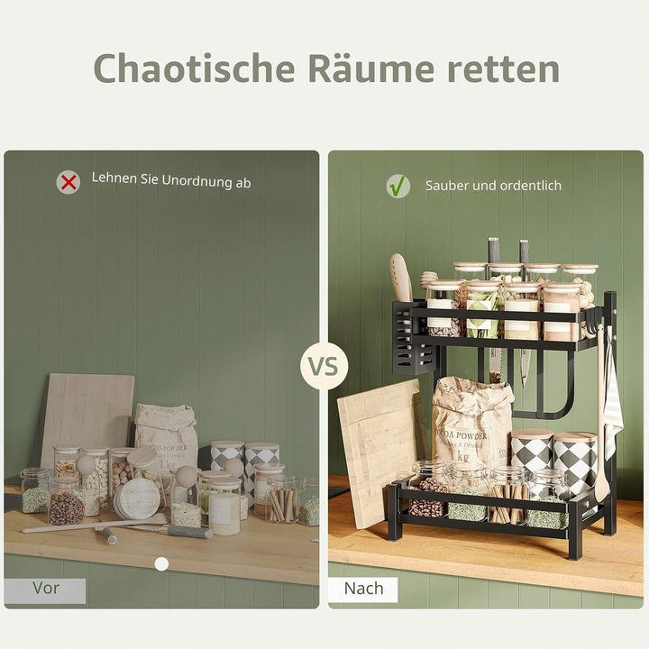NETEL Multifunktional Gewürzregal Stehend, 2 Etagen Rostfrei Gewürzständer/Gewürzhalter, Küchenregal