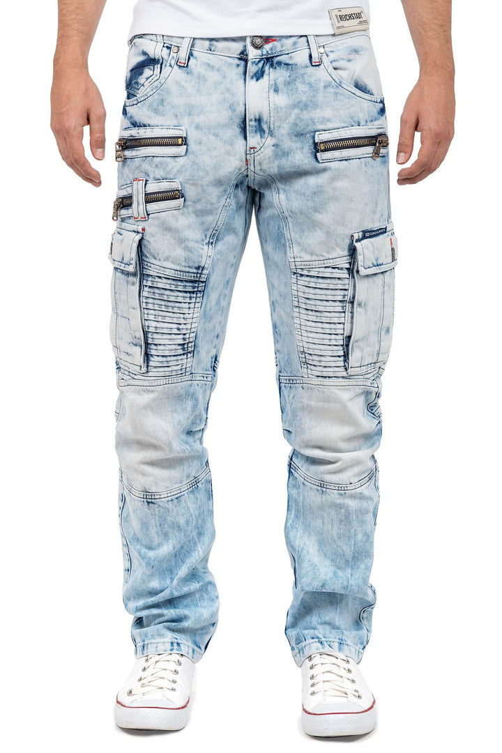 Cipo & Baxx Herren Jeans im Bikerstyle – Regular Fit oder Slim Fit | Stone Washed Denim mit Ziernäht
