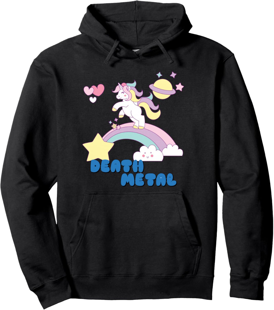 Funny Death Metal unicorn pink Rainbow for kids man women Pullover Hoodie