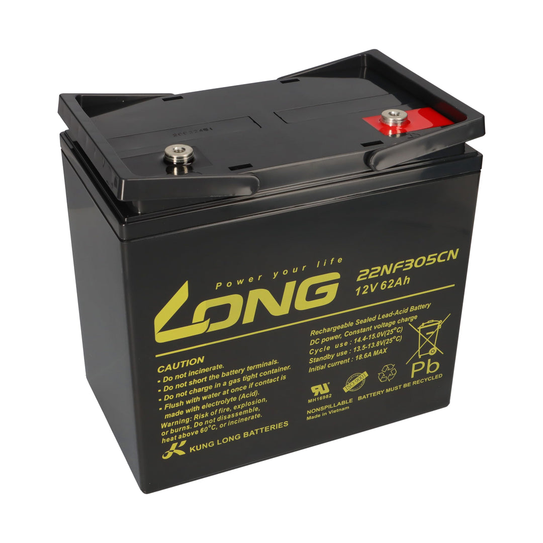 1x AGM 12V / 62Ah Blei-Akku - WP-22NF305CN zyklenfest kompatibel MP62-12C, 12LCP-56