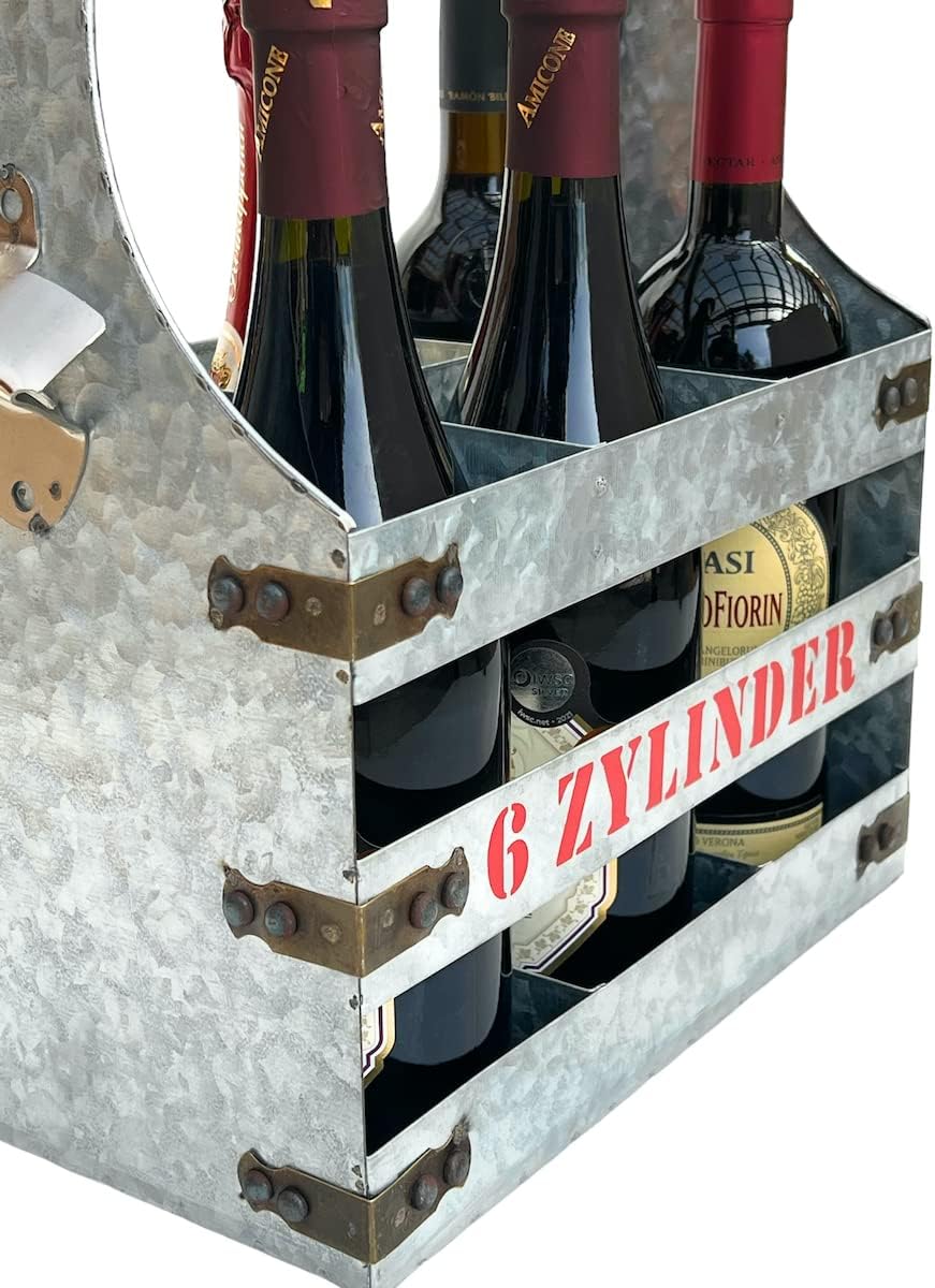 DanDiBo Weinträger Metall mit Öffner Flaschenträger 6 Zylinder V6 96402 Flaschenträger Flaschenöffne