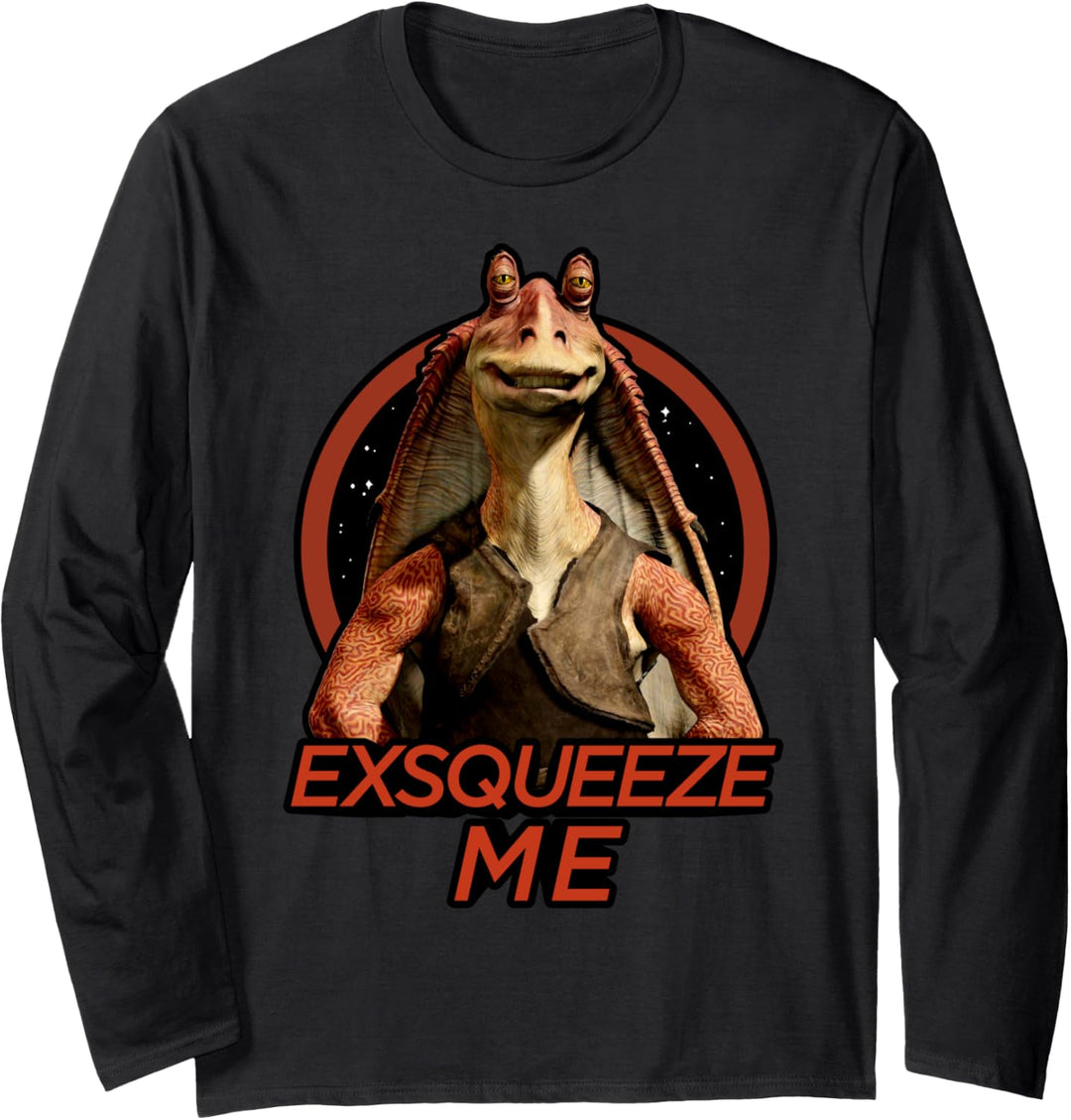 Star Wars Jar Jar Exsqueeze Me Text Portrait Langarmshirt