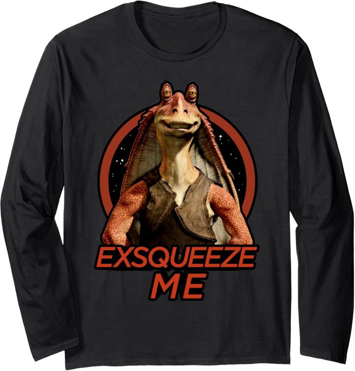 Star Wars Jar Jar Exsqueeze Me Text Portrait Langarmshirt