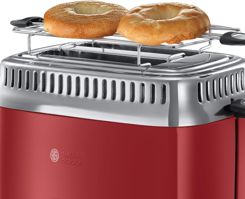 Russell Hobbs Toaster [für 2 Scheiben] Retro Edelstahl Rot (Countdown-Anzeige im Retrodesign, inkl.