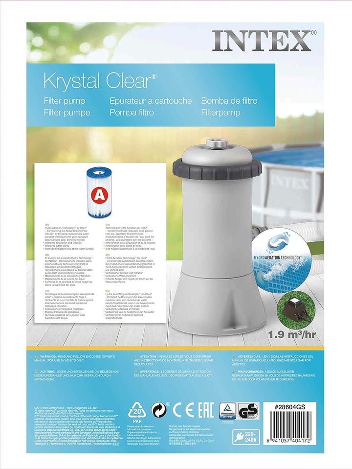 Intex Krystal Clear Cartridge Filter Pump - Pool Kartuschenfilteranlage - 1,9 m³/H - 220-240V Single