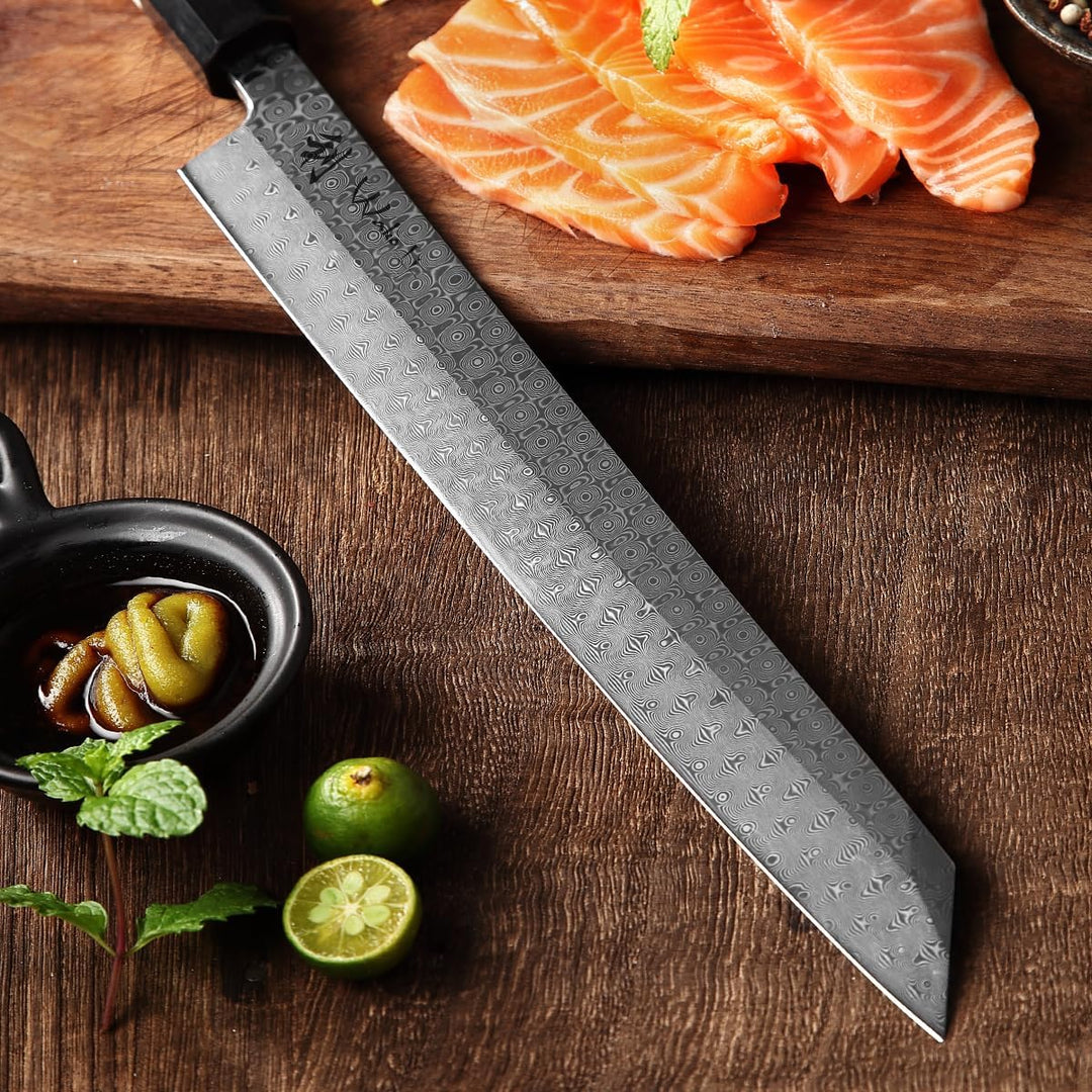 Wakoli Seishin Kiritsuke Damastmesser – 28cm Klinge aus 110 Lagen Volldamaststahl, Griff aus Wüstene