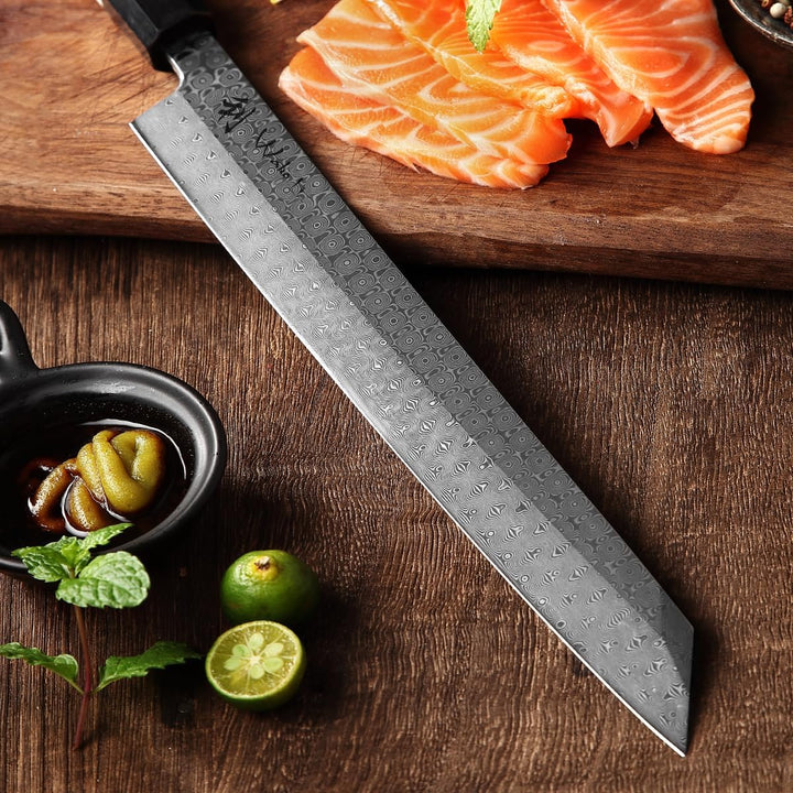 Wakoli Seishin Kiritsuke Damastmesser – 28cm Klinge aus 110 Lagen Volldamaststahl, Griff aus Wüstene