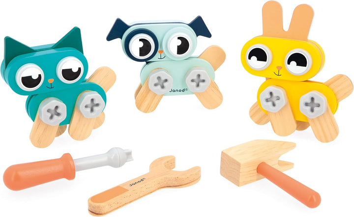 Janod kleine Tiere zum Zusammenbauen Brico'Kids-Bauspiel Kind-53 Zubehörteile-Rollenspiel-Fördert Ha