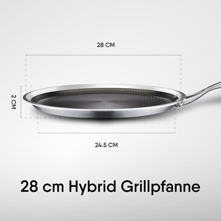 Stahl triply Hybrid-Grillpfanne | Induktionsboden | Antihaftbeschichtung | Kratzfest | Edelstahl | Ø