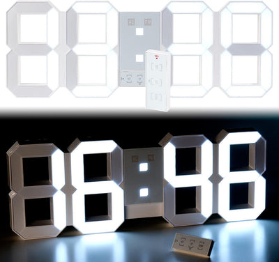 Lunartec LED Uhr Schlafzimmer: Digitale XXL-LED-Tisch- & Wanduhr, 45 cm, dimmbar, Wecker, Fernbedien
