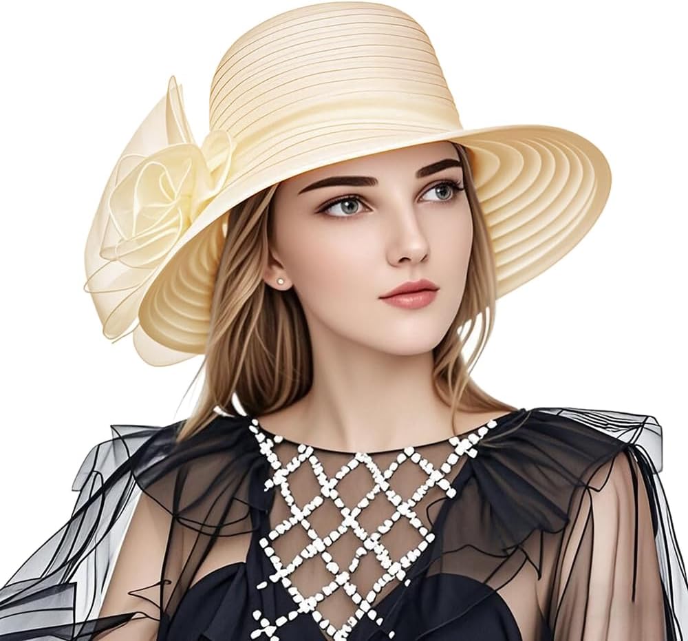 Naimo Damen Organza Kirche Kentucky Derby Fascinator Hut Elegante Schleife Breite Krempe Brauthut Te