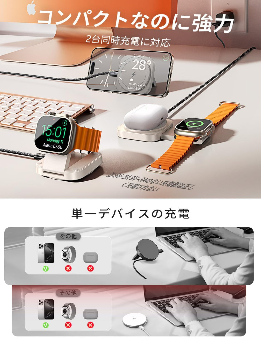 LISEN Induktive Ladestation für Apple Watch Und iPhone [Super Tragbar] Magsafe Ladestation,Reisen Wi