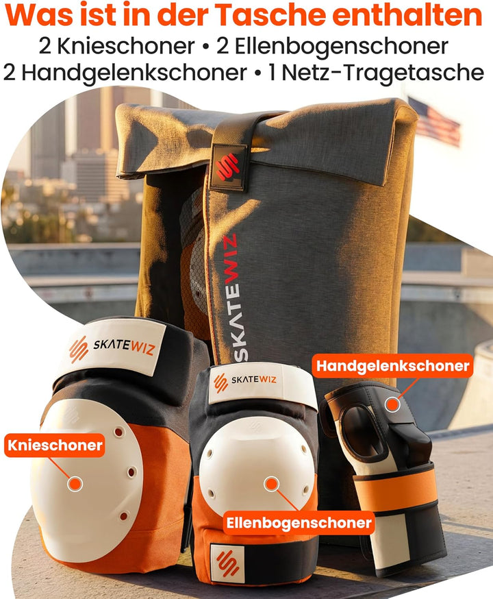 SKATEWIZ Inliner Schoner Erwachsene und Jugendliche mit Neopren-Sleeves - Protektoren Set [6er] SHIE